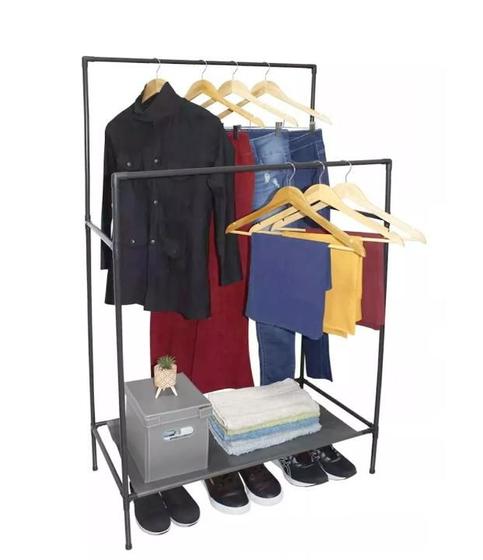 Imagem de Cabideiro Roupa Arara Dupla Organizador Closet Multiuso