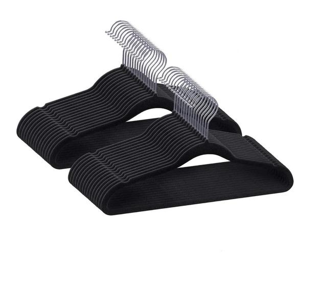 Imagem de Cabides Aveludado Slim Conjunto Com 30 Pçs Preto - Luxo