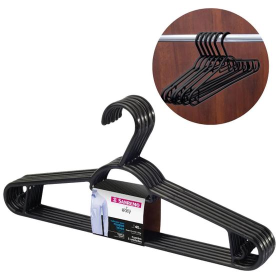 Imagem de Cabides Com 5 Unidades Preto Clássico Modelo Simples E Padrão Com Cavas Para Alças Roupas Leves E Pesadas