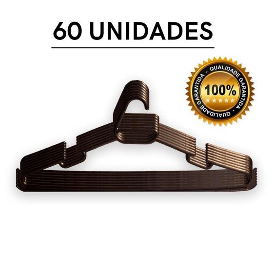 Imagem de Cabides Para Roupas - Cabide Adulto Redondo Preto Kit 60 Unidades