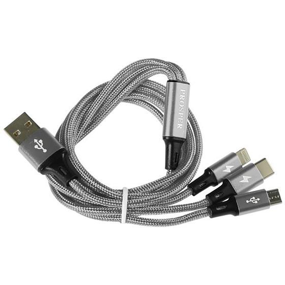 Imagem de Cabo 3 Em 1 Prosper P-5515 Micro USB + Lightning + USB-C - Prata