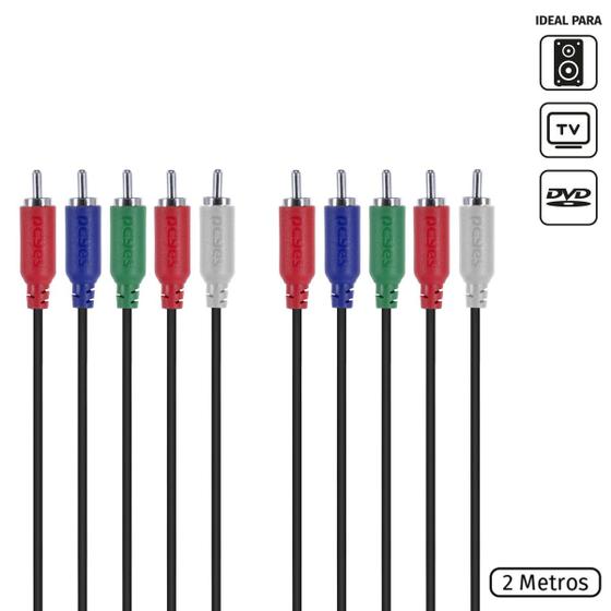 Imagem de Cabo 5 RCA Macho para 5 RCA Macho Video Componente 2 Metros - P5R-2