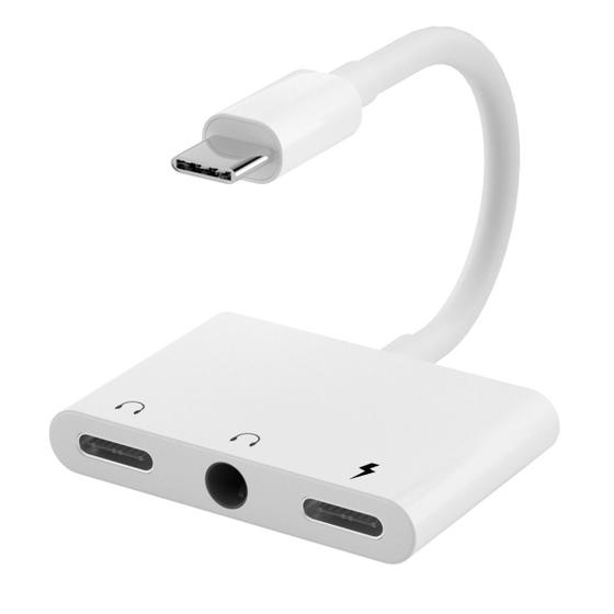 Imagem de Cabo Adaptador 3 em 1 Duplo Android USB C Type C Branco - Carregador e Fone de Ouvido