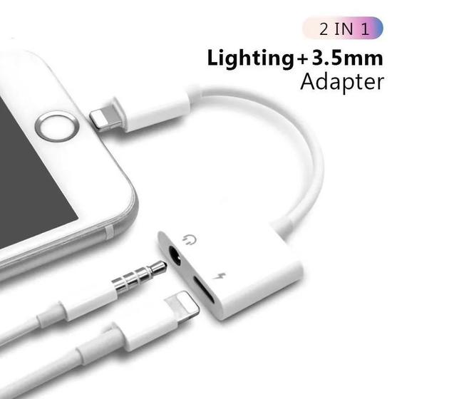 Imagem de Cabo Adaptador compatível p/ Lightning e Fone P2 Branco