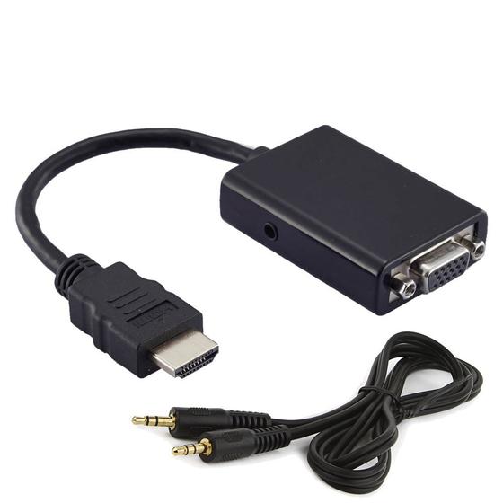 Cabo Adaptador HDMI Macho para VGA Fêmea + P2 MD9 - 7108 Menor preço em Cabo Adaptador HDMI Macho para VGA Fêmea + P2 MD9 - 7108