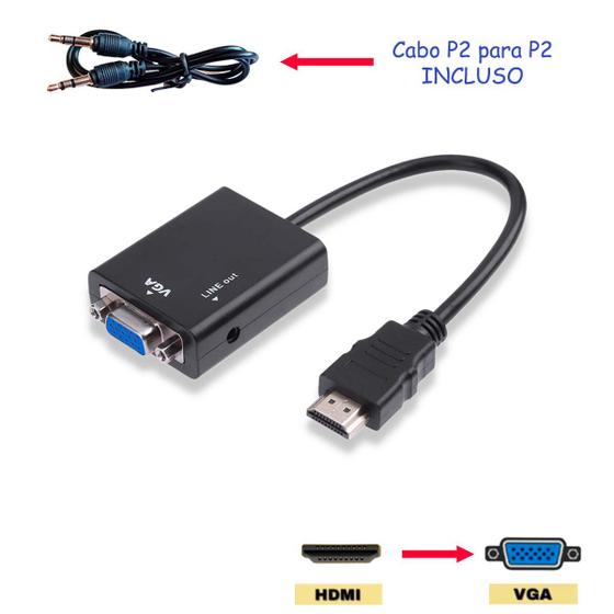 Imagem de Cabo Adaptador Hdmi X Vga Hd Conversor Saída P2 Áudio