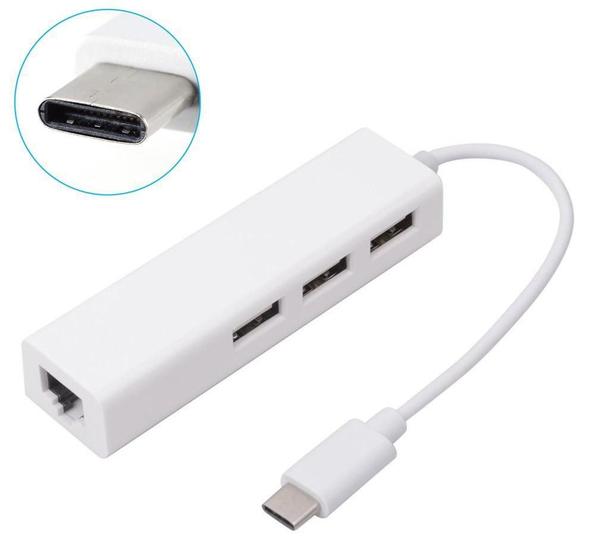 Imagem de Cabo Adaptador Hub Usb 3 Portas 2.0 e RJ45 Para Tipo C LE-5575