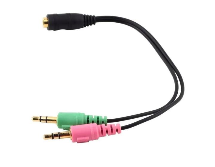 Imagem de Cabo Adaptador Y p/ Fone P3 Fêmea x 2 P2 Macho Fone e Microfone