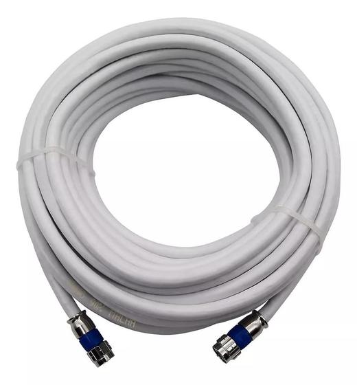 Imagem de Cabo Antena Rg06 Branco Coaxial 10Mts - Conector Crimpado