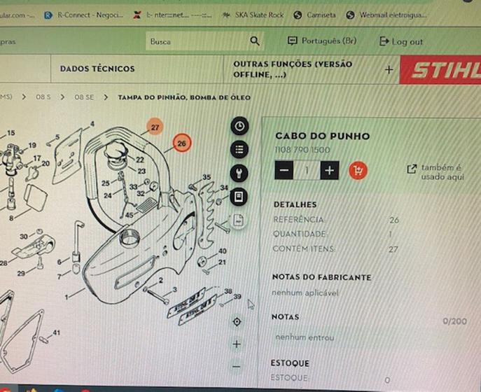 Imagem de cabo arqueado do punho motosserra stihl MS 08s