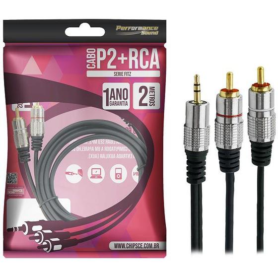 Cabo Auxiliar P2 Estereo + 2 RCA Macho FITZ-C1 2 Metros 018-0702 Performance Sound Menor preço em Cabo Auxiliar P2 Estereo + 2 RCA Macho FITZ-C1 2 Metros 018-0702 Performance Sound