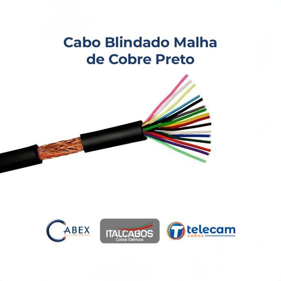 Imagem de Cabo Blindado Malha De Cobre 3X18Awg Preto 300V Aft Rolo 50 Metros