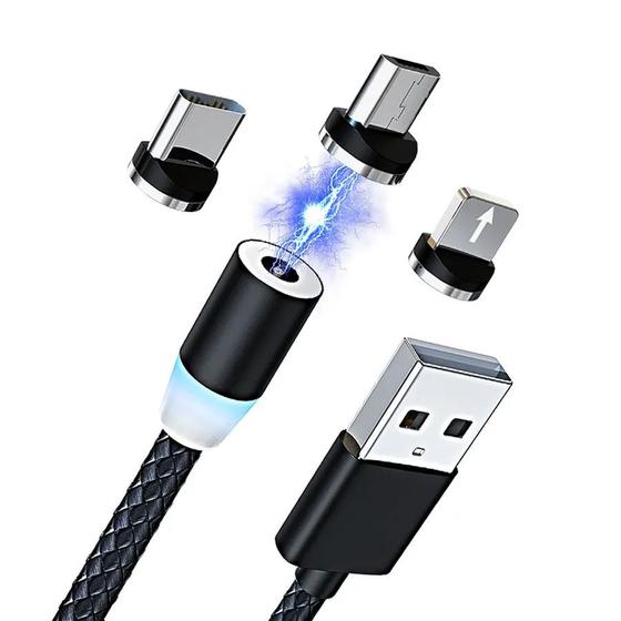 Imagem de Cabo c/ conector magnetico 3 em 1 v8/lightling/tipo-c 1m le-842