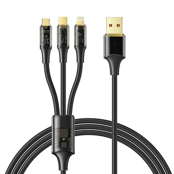Imagem de Cabo carregador 3 em1 Lightning Tipo C Micro USB 65W/6A 1,2M
