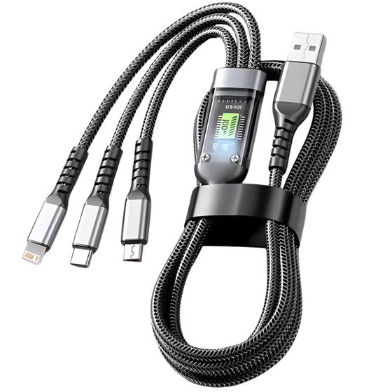 Imagem de Cabo Carregador Carregamento Rápido 3 em 1 Turbo Tipo C Lightning Micro USB V8 Original Altomex
