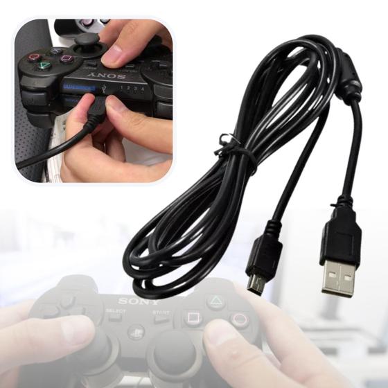 Cabo Carregador Controle PS3 Compatível Manete Play 3 USB Turbo Resistente Menor preço em Cabo Carregador Controle PS3 Compatível Manete Play 3 USB Turbo Resistente