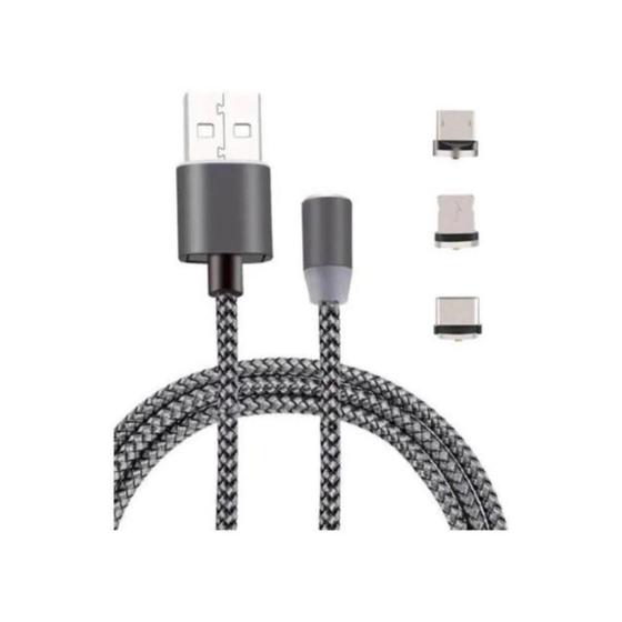 Imagem de Cabo Carregador Magnético Led 3 em 1 Lightning Micro USB Tipo C Smartphone