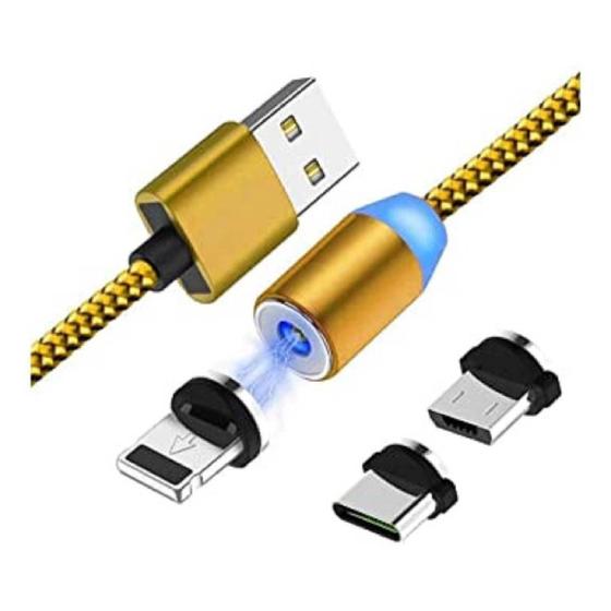 Imagem de Cabo Carregador Magnético Tipo C iPhone Micro Usb Dourado