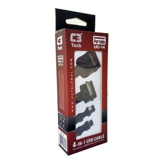 Imagem de Cabo Carregador Multifuncional 4 em 1 USB + Dados C3Tech - UC-14