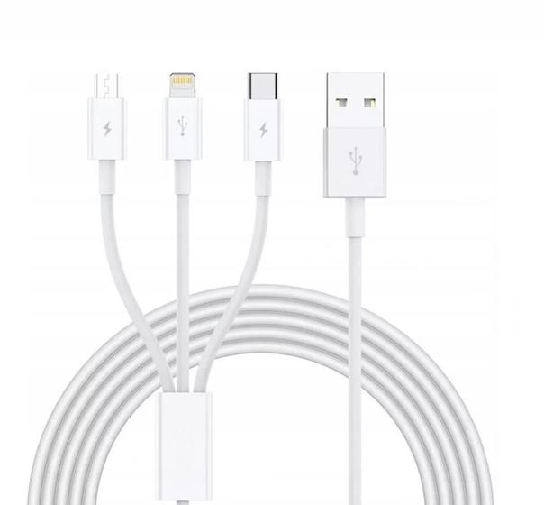 Imagem de Cabo Carregador Turbo Universal 3 em 1 Tipo C Lightning E Usb V8