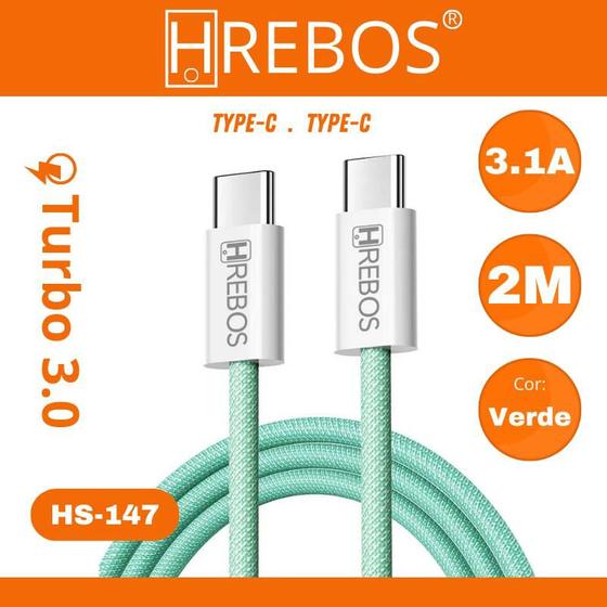 Imagem de Cabo Carregador Turbo Usb Tipo C 2 Metros Reforçado Nylon