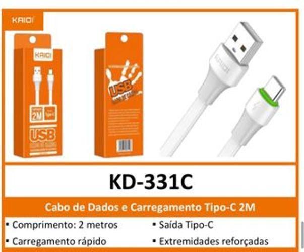 Imagem de Cabo Carregador Usb Tipo C Kaidi Turbo 2 Metros Kd-331C