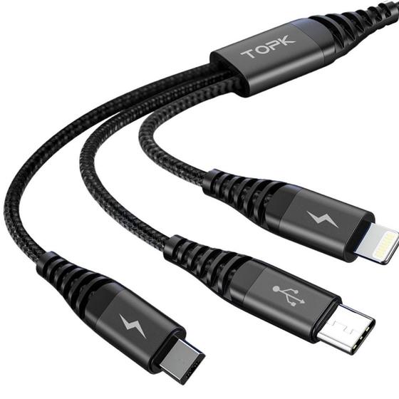 Cabo Carregador Usb Turbo 3 Em 1 Micro Usb iPhone E Tipo C 1,2 Metros Menor preço em Cabo Carregador Usb Turbo 3 Em 1 Micro Usb iPhone E Tipo C 1,2 Metros