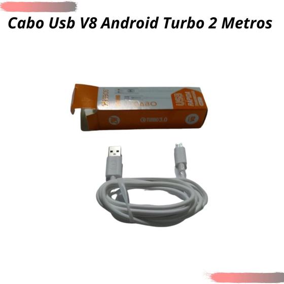 Imagem de Cabo Carregador Usb V8 P/Galaxy J1 J2 J3 J4 J5 J7 J8 A10 A30  Forte com 2 Metros Cor Branco