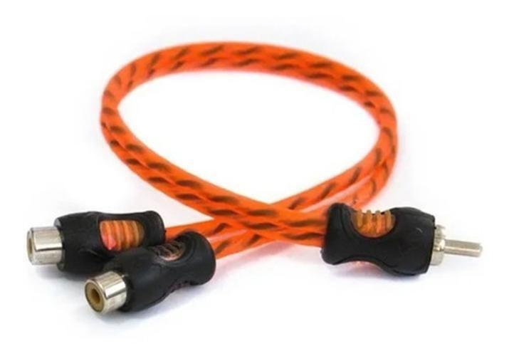 Imagem de Cabo Coaxial Rca 2F +1M Flexível Laranja Som Automotivo Ouro