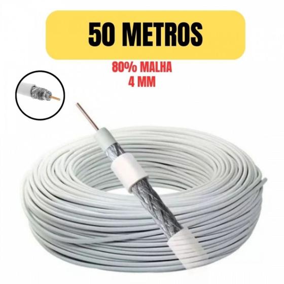 Imagem de Cabo coaxial rf 4mm malha 80% 2x26awg 50 metro para tv antena