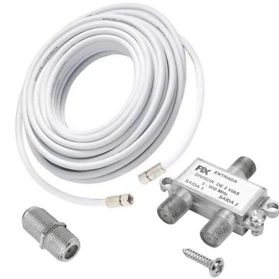 Imagem de Cabo coaxial rg6  30 metros + divisor de antena 1x2 01 entrada 02 saidas + emenda simples