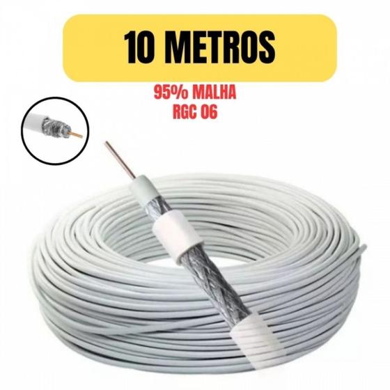 Imagem de Cabo coaxial rgc 6 750hms 95% malha 10 metro pata tv antena