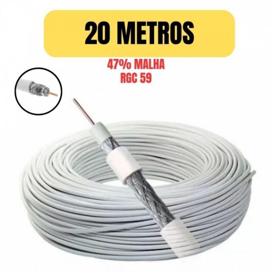 Imagem de Cabo coaxial rgc59 750hms 47% malha 20 metro pata tv antena