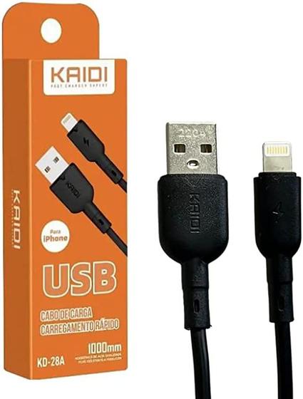 Imagem de Cabo Dados Carga Rápida Ios x Usb 1 Metro 3A Kaidi Kd-28A Preto