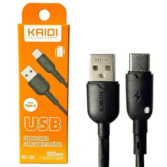 Imagem de Cabo Dados Carga Rápida Tipo C x Usb 1 Metro 3A Kaidi Kd-28C Preto