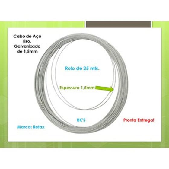 Imagem de Cabo de Aço Galvanizado de 1.5mm, Rolo com 25 metros Cód. 071