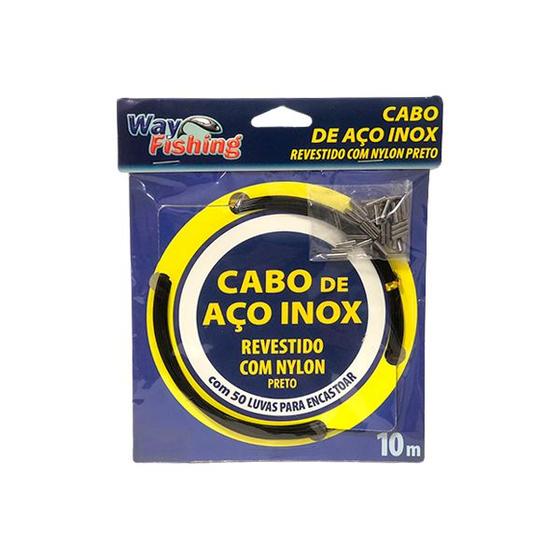 Imagem de Cabo de Aço Inox Way Fishing 30lb 10m Black com Nylon Flexível 50 Luvas