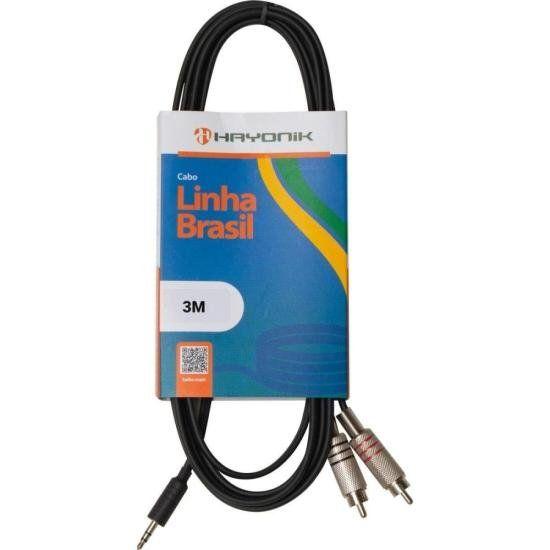 Imagem de Cabo de Áudio Linha Brasil P2 Estéreo X 2 RCA 3m Preto HAYONIK