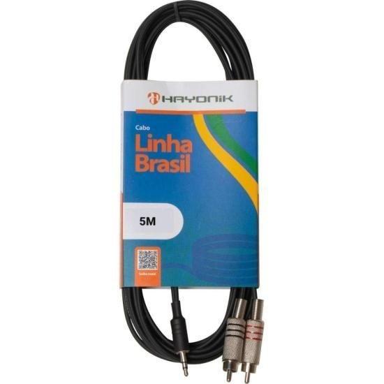 Imagem de Cabo de Áudio Linha Brasil P2 Estéreo X 2 RCA 5m Preto HAYONIK F003