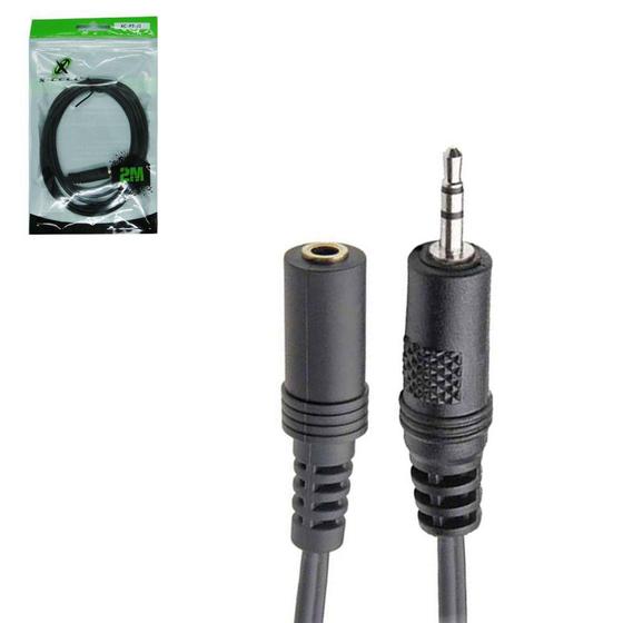 Imagem de Cabo de audio p2 macho estereo x p2 femea estereo extensor x-cell 2m - BAZZI