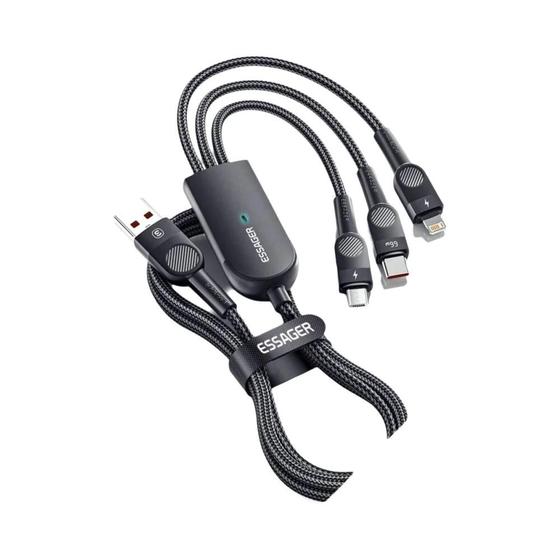 Imagem de Cabo de Carga Rápida 6A 66W 3 em 1 USB-C - iPhone 14/13, Samsung, Xiaomi, Huawei, Poco