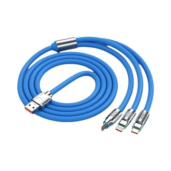 Imagem de Cabo de Carregamento Rápido 3 em 1 (120W 6A) - Micro USB, Tipo C e Lightning - Realme, Huawei, Poco