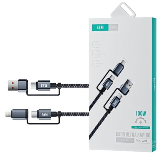 Imagem de Cabo De Carregamento Transferência De Dados FAM FCA-2205 USB C USB A Lightning E 4 Em 1 1.2M Preto