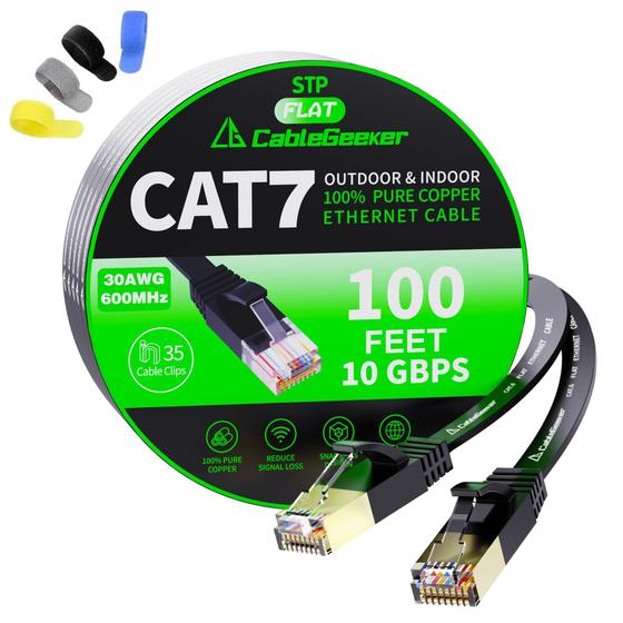 Imagem de Cabo de conexão Ethernet CableGeeker Cat7 blindado 30 m preto