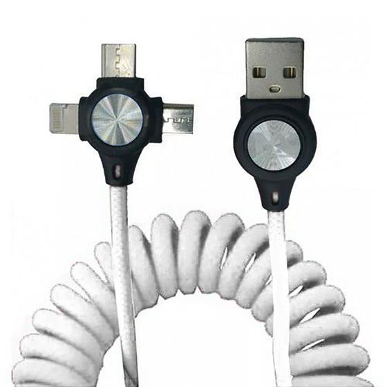 Imagem de Cabo de Dados 3 em 1 V8 Tipo C e Lightning com Led - Branco