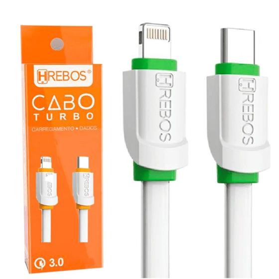 Imagem de Cabo De Dados e Carregamento 2 METROS SILICONE Compatível Iphone 11 12 13 14 Pro Max USB-C/LIGHTNING TYPE C Turbo 3.0 Hrebos HS-23
