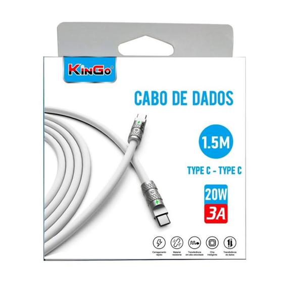 Imagem de Cabo de Dados Kingo 1,5 metros Tipo C / C Ultra Resistente Turbo Para Iphones e Android