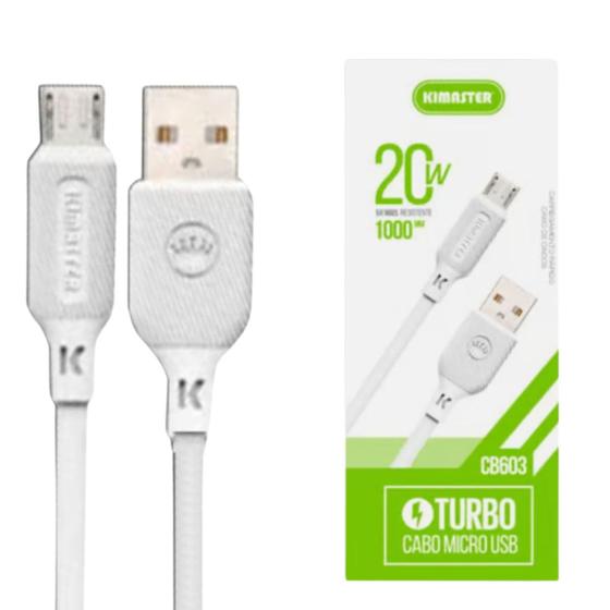 Imagem de Cabo de Dados V8 1M QC 20W Kimaster CB603 Micro USB