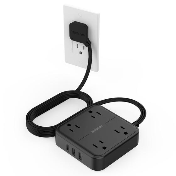 Cabo de extensão TESSAN 3m com 4 tomadas, 3 carregadores de parede USB, preto Menor preço em Cabo de extensão TESSAN 3m com 4 tomadas, 3 carregadores de parede USB, preto