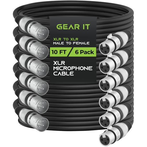 Imagem de Cabo de microfone GearIt XLR macho para fêmea, 3 pinos, 3 m, pacote com 6